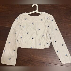 Embroidered Cream Long Sleeve Velvet Top(Never Worn)